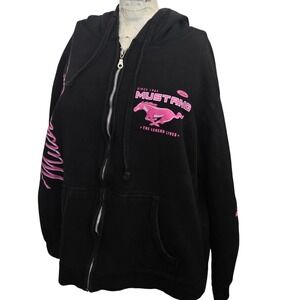 JH Design Ford Mustang Hoodie Women's L Black Pink Zip Up Racing Sleeve Hits